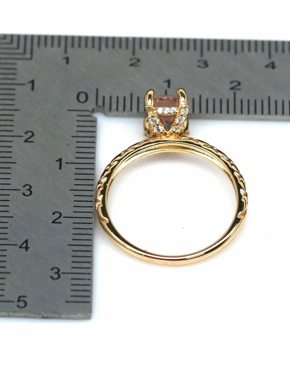 Stunning Hidden Halo Natural 1CT Pink Topaz Ring 18K Yellow Gold Plated Size 8